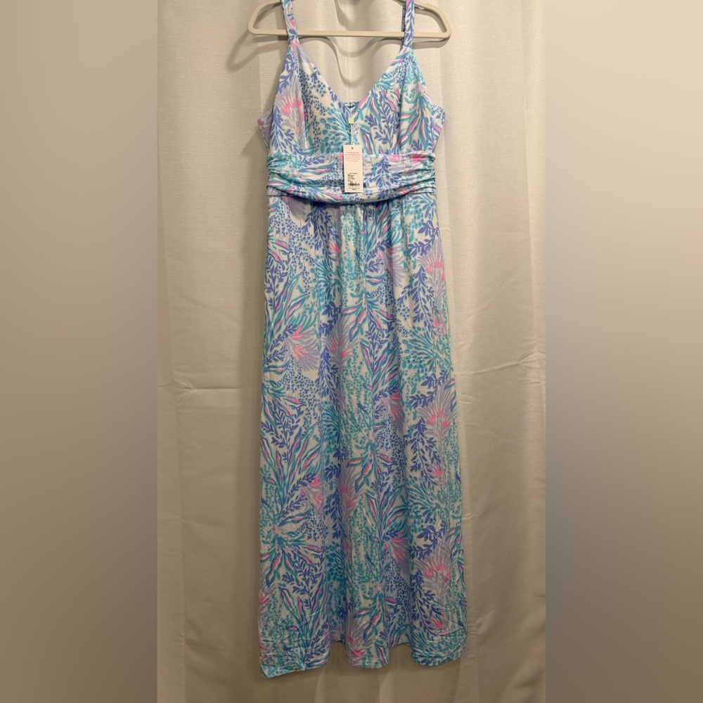 Lilly Pulitzer Blue, Pink and Teal Tropical Print Maxi Dress